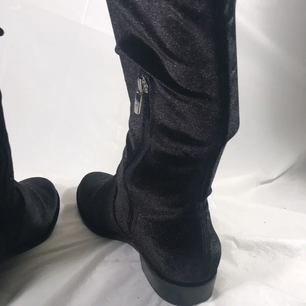 Marc Fisher Women’s Black Velvet Over The Knee Drawstring  Goth Emo Fall Boots
